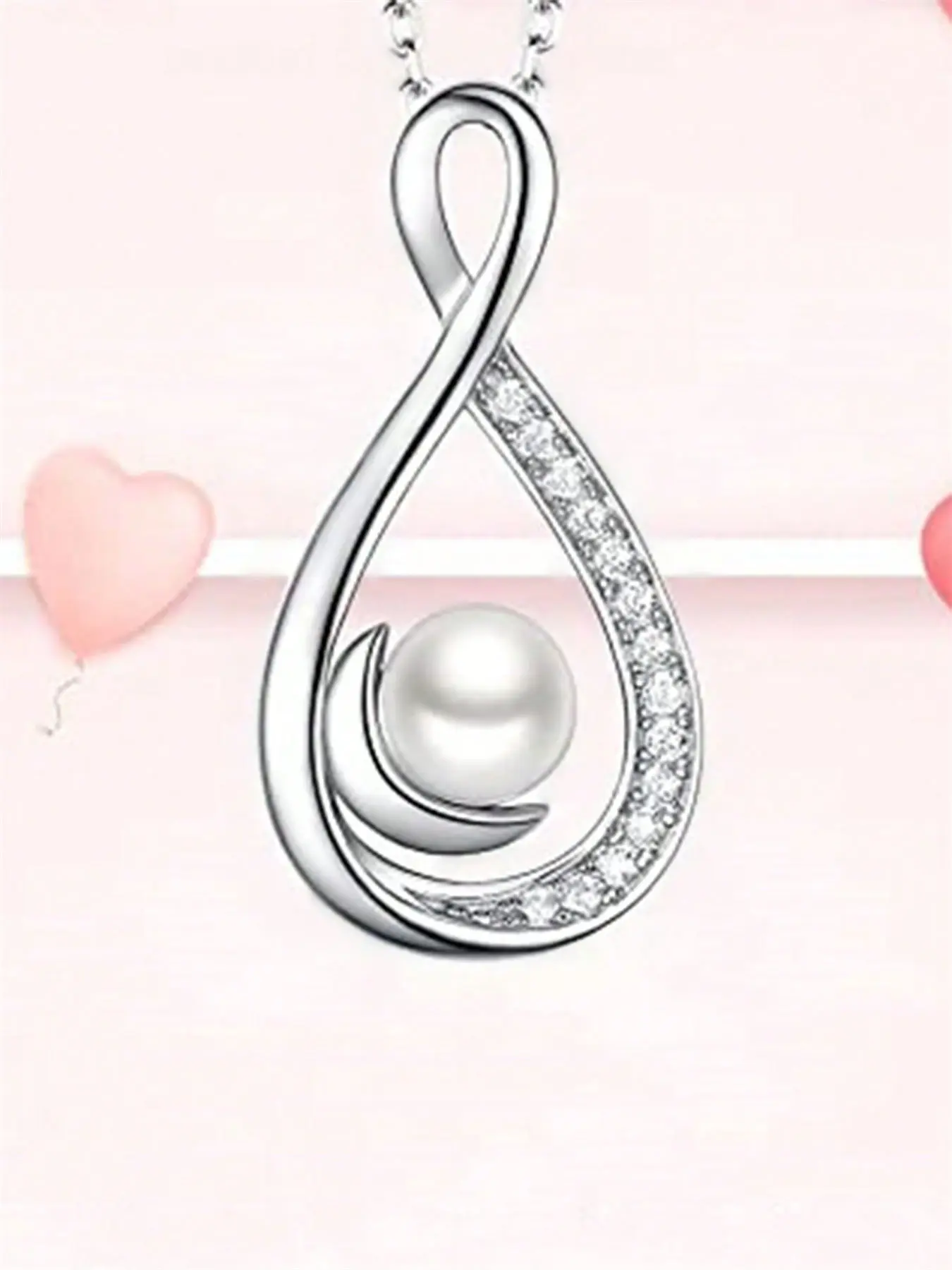1 PC Elegant Cubic Zirconia & Faux Pearl Necklace Pendant For Women For Valentine's Day Gift