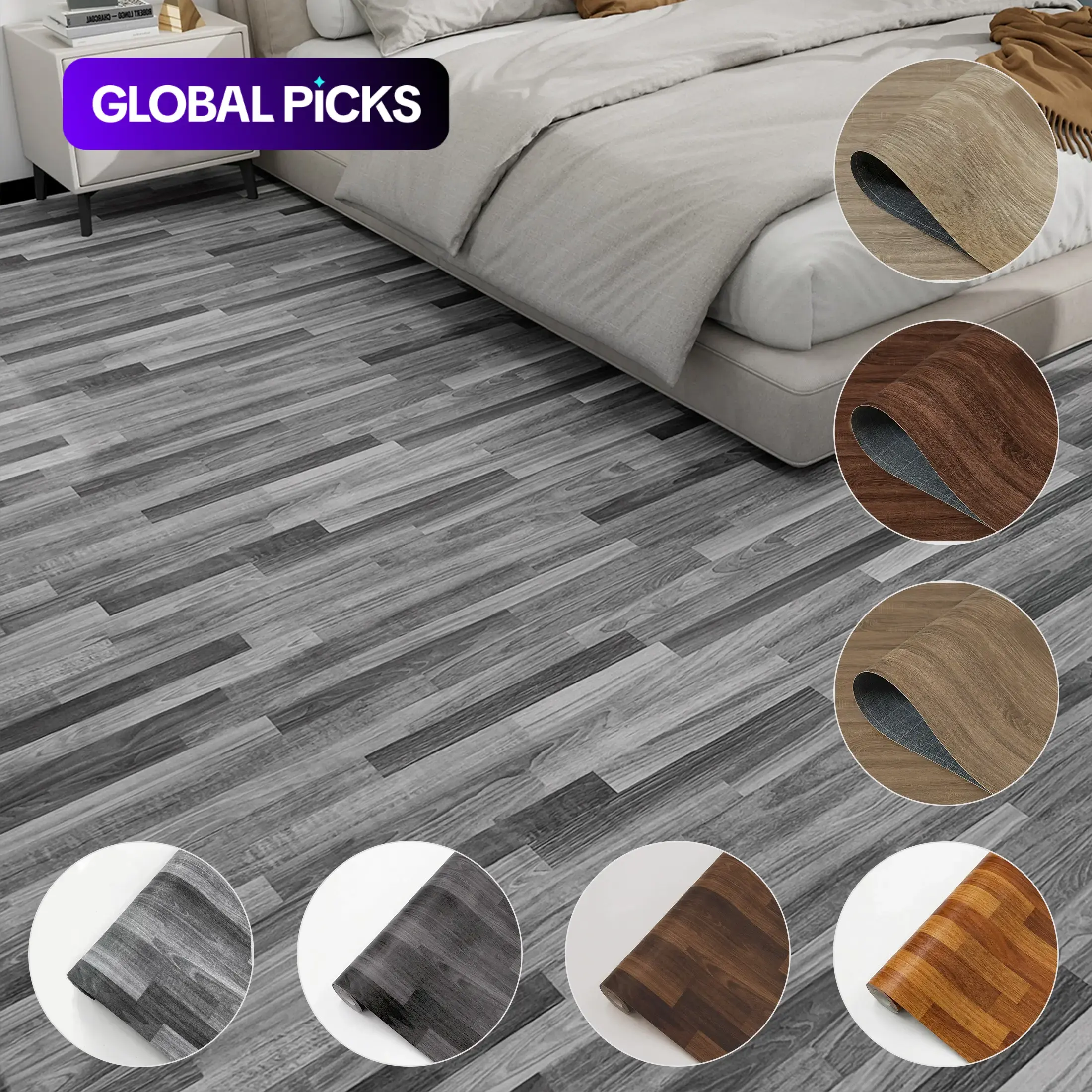 Thickened PVC Self-Adhesive Non-Slip Waterproof Tile Stickers, Stick and Peel Flooring, Easy to Install for Bathroom Toilet Kitchen Floor Tile Renewal Home Decoration #GLOBAL PICKS