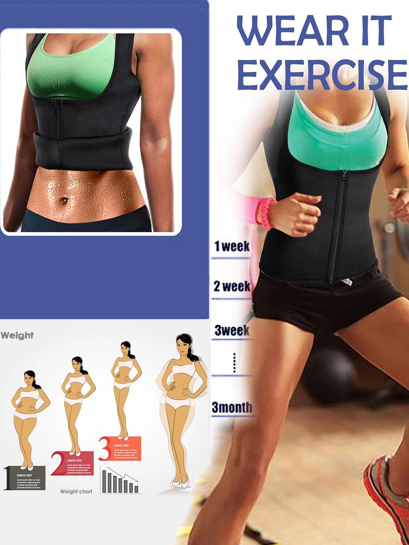 Women's Solid Zipper Sauna Tank Top, Casual Comfortable Tummy Control Shaper, Ladies Zipper Front Shapewear for All Seasons