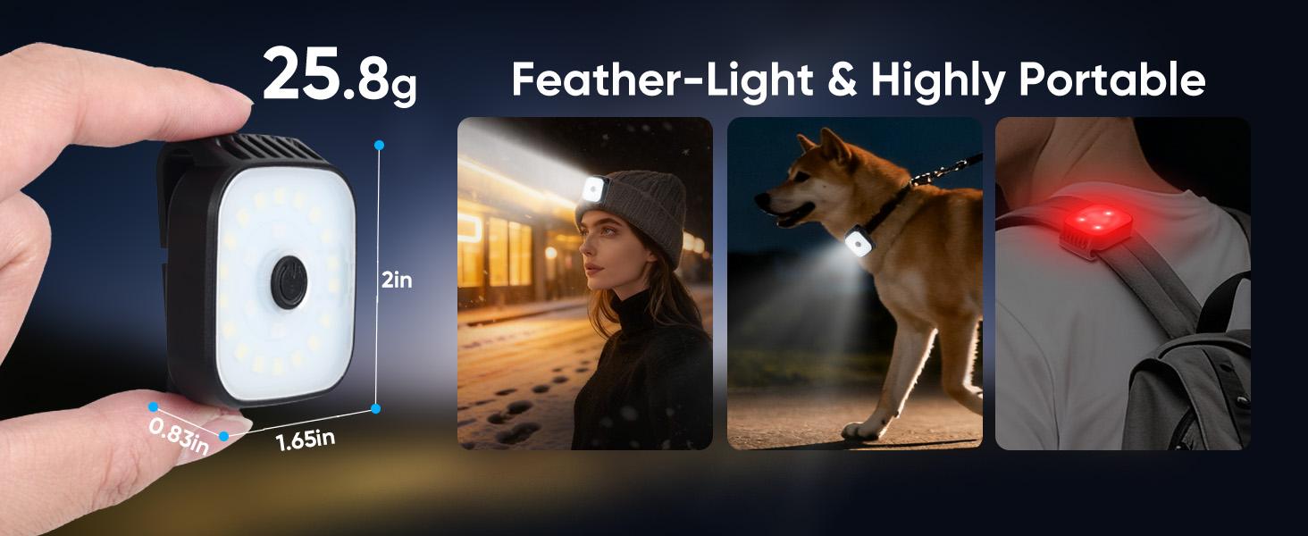 Running Lights for Runners, 2 Pack Mini Clip on Flashlight with 4 Modes, Rechargeable Safety LED Lights for Night Walking, Running Accessories & Camping Light Gear for Hiking, Jogging, Dog Walking