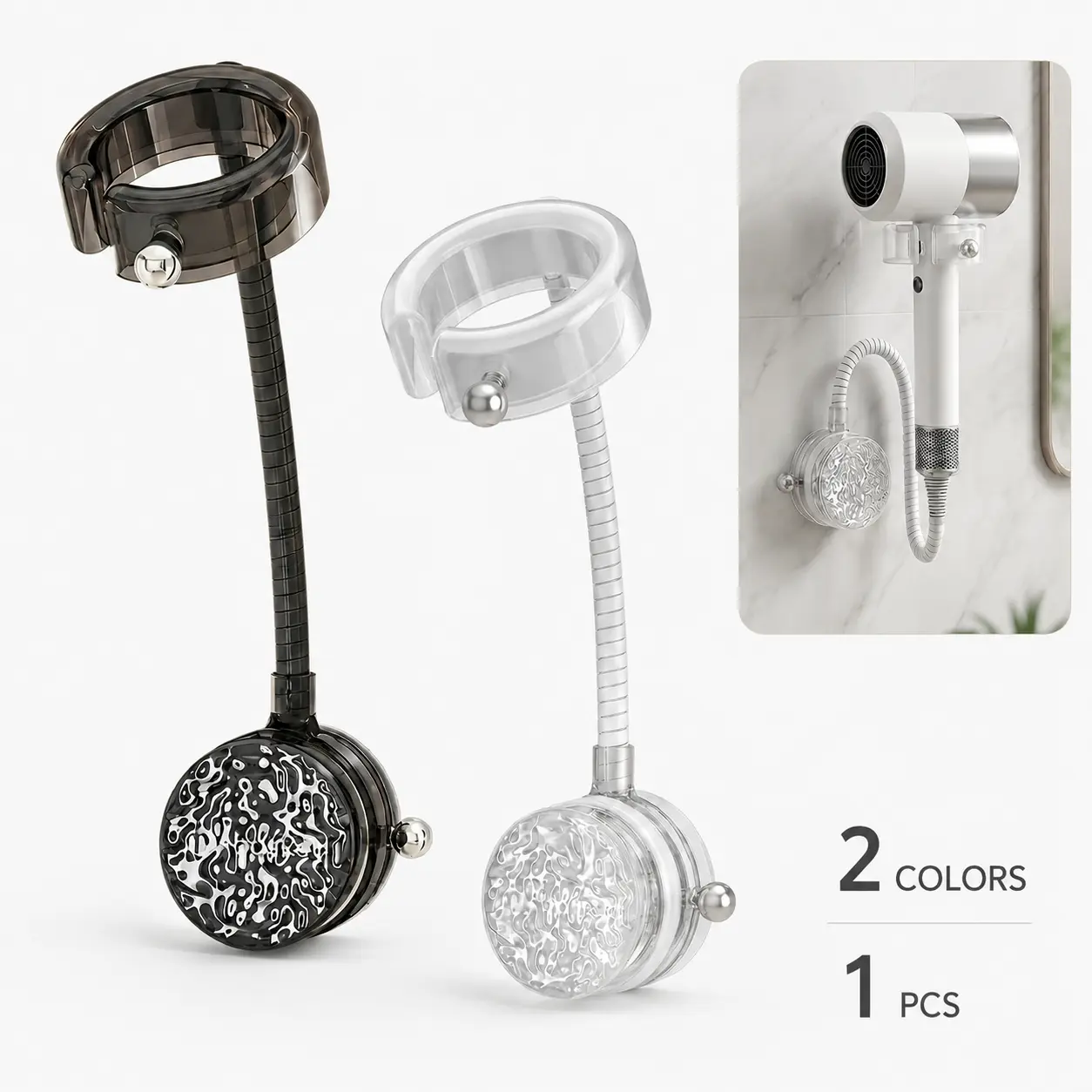 1PCS Suction Cup Shower Head Holder,no Drilling Required and Seamless Installation Handheld Shower Head holderPC Material with Shower Ball Hook,