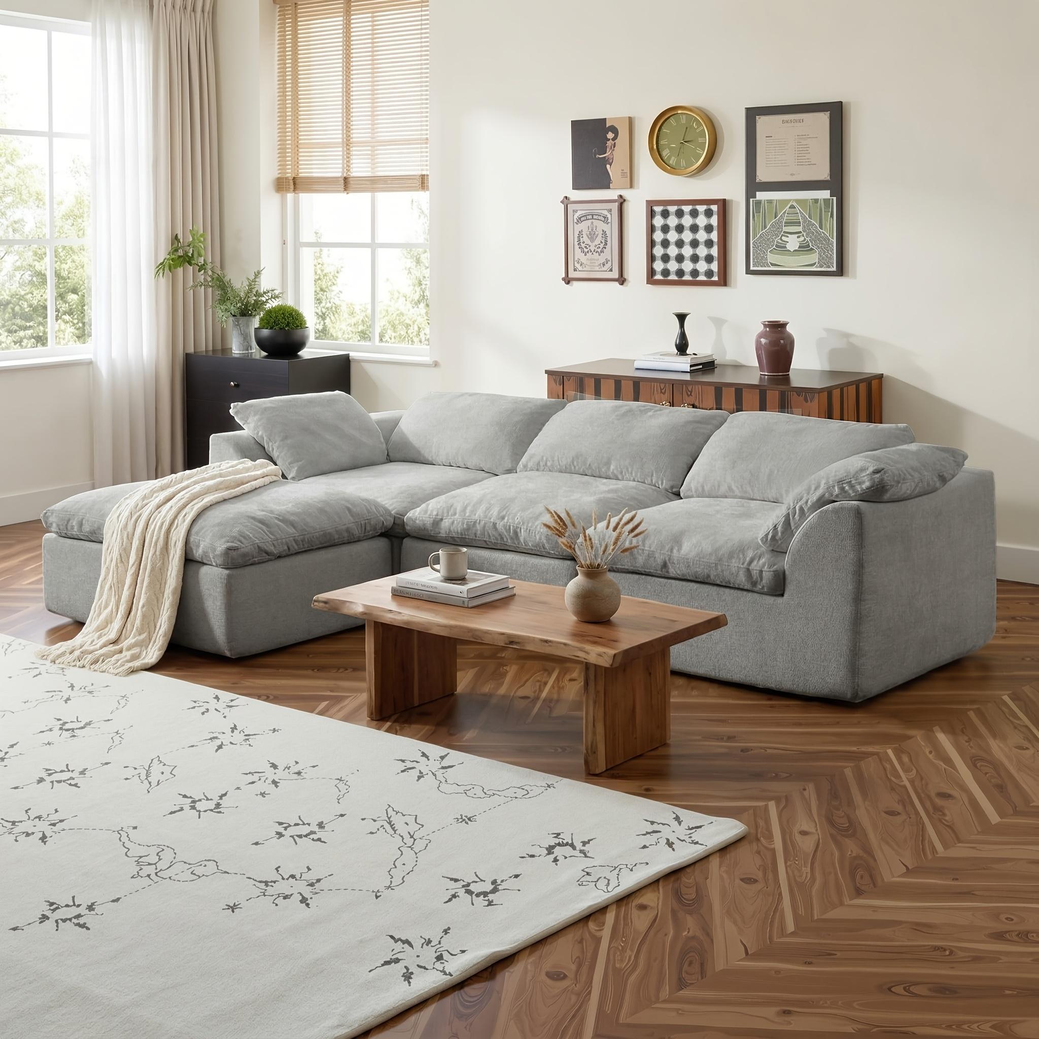 【1/2 Packages】108"Cloud Couches for Living Room, Boneless Couch L-Shape Comfy Sofa Modern Modular Sectional Sofa with Ottoman, Compressed Sofa, Cloud-Like Comfort, Flexible Modular, No Assembly Needed