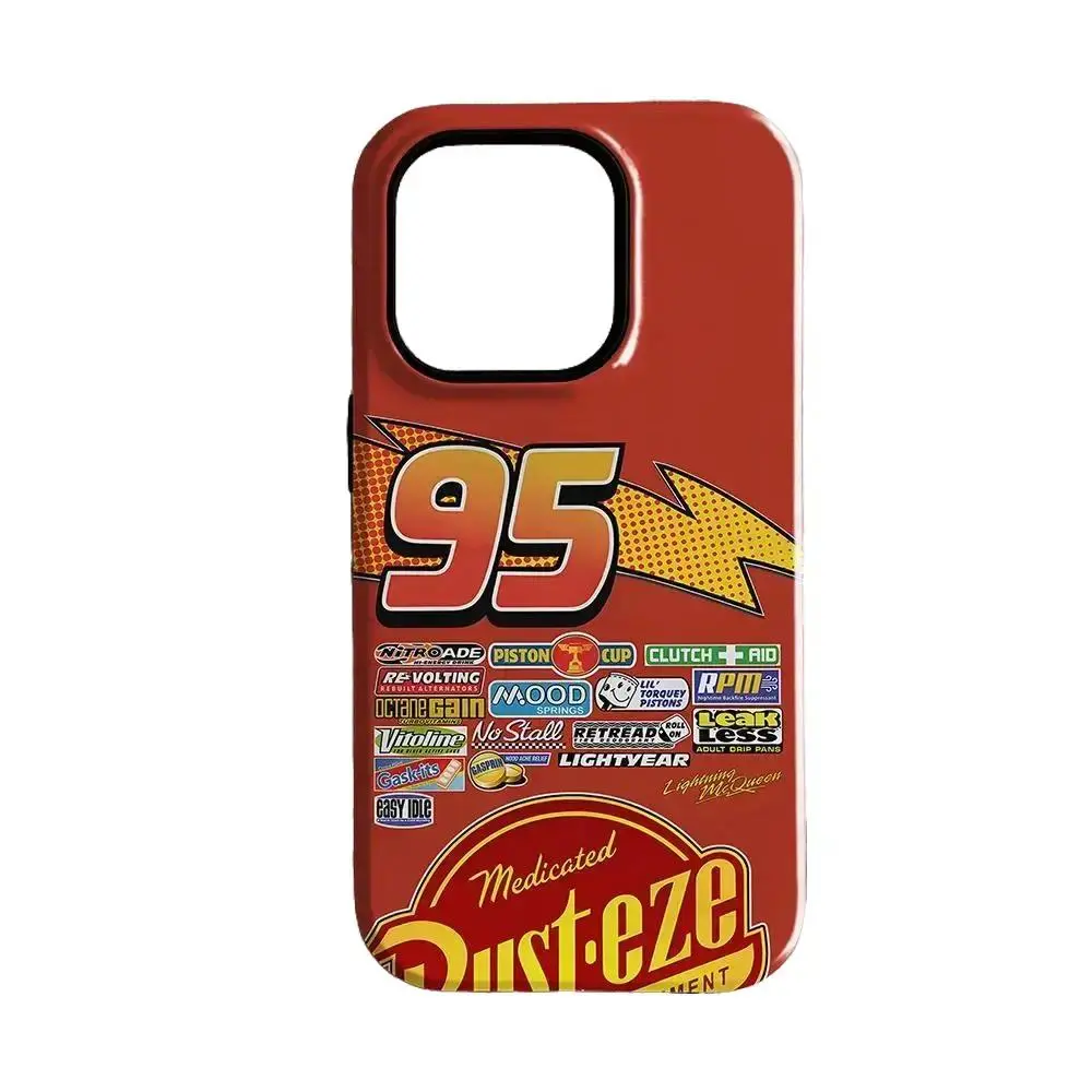 Anime Cars Lightning McQueen 95 Cartoon Character Cellphone Case - Double-Layer Protective Casing, Phone Accessories Compatible with iPhone 12,13,14,15,16,17