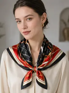 1pc Equestrian Gold Chain Scarf, 68x68cm Silk Material, Women's Daily & Party Accessory, Designer Square Scarf, Headscarf, Shawl，Suitable for all seasons，Hijab