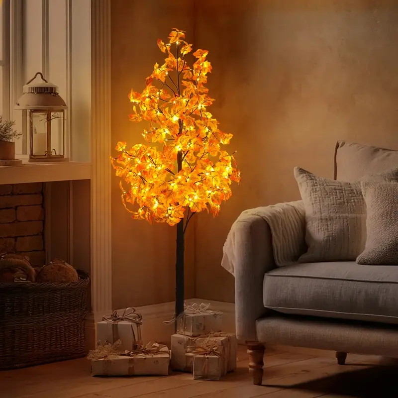 6/7ft Lighted Maple Tree with 96/160 Warm White LED Lights - Indoor Decorative Twig Tree for Home, Bedroom, Christmas Holiday Decor,Lighted Twig Tree, Decorative LED Tree, Warm White Glow, Birch Wood Aesthetic, Plastic Birch Foliage