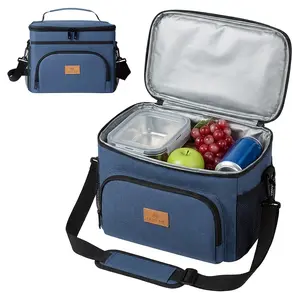 Large-capacity picnic bag, non-food contact ladies' insulated lunch bag, reusable portable refrigerator bag, portable multifunctional messenger bag with adjustable shoulder strap, thick wear-resistant fabric and PEVA lining.