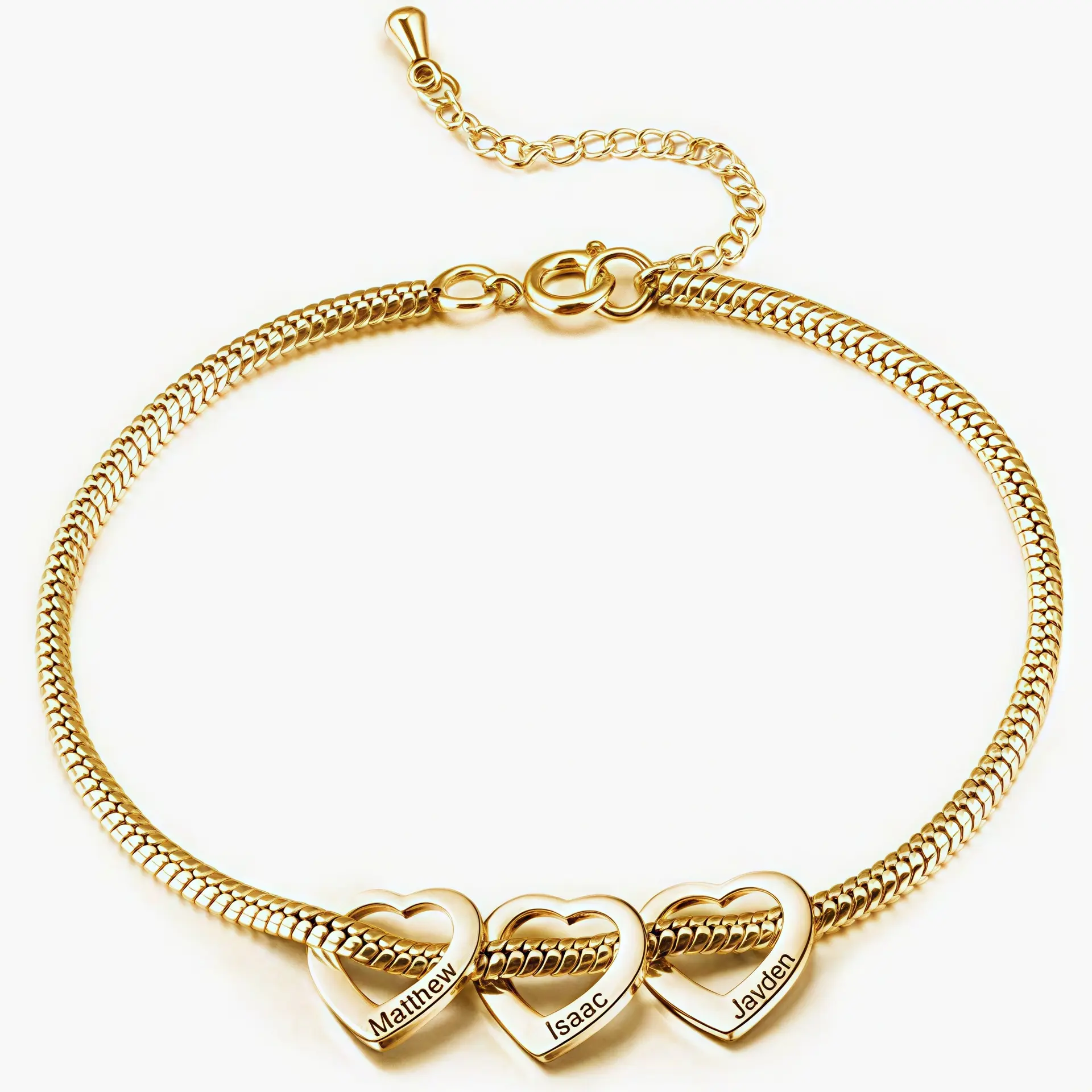 Gold bracelet + 3 hearts.