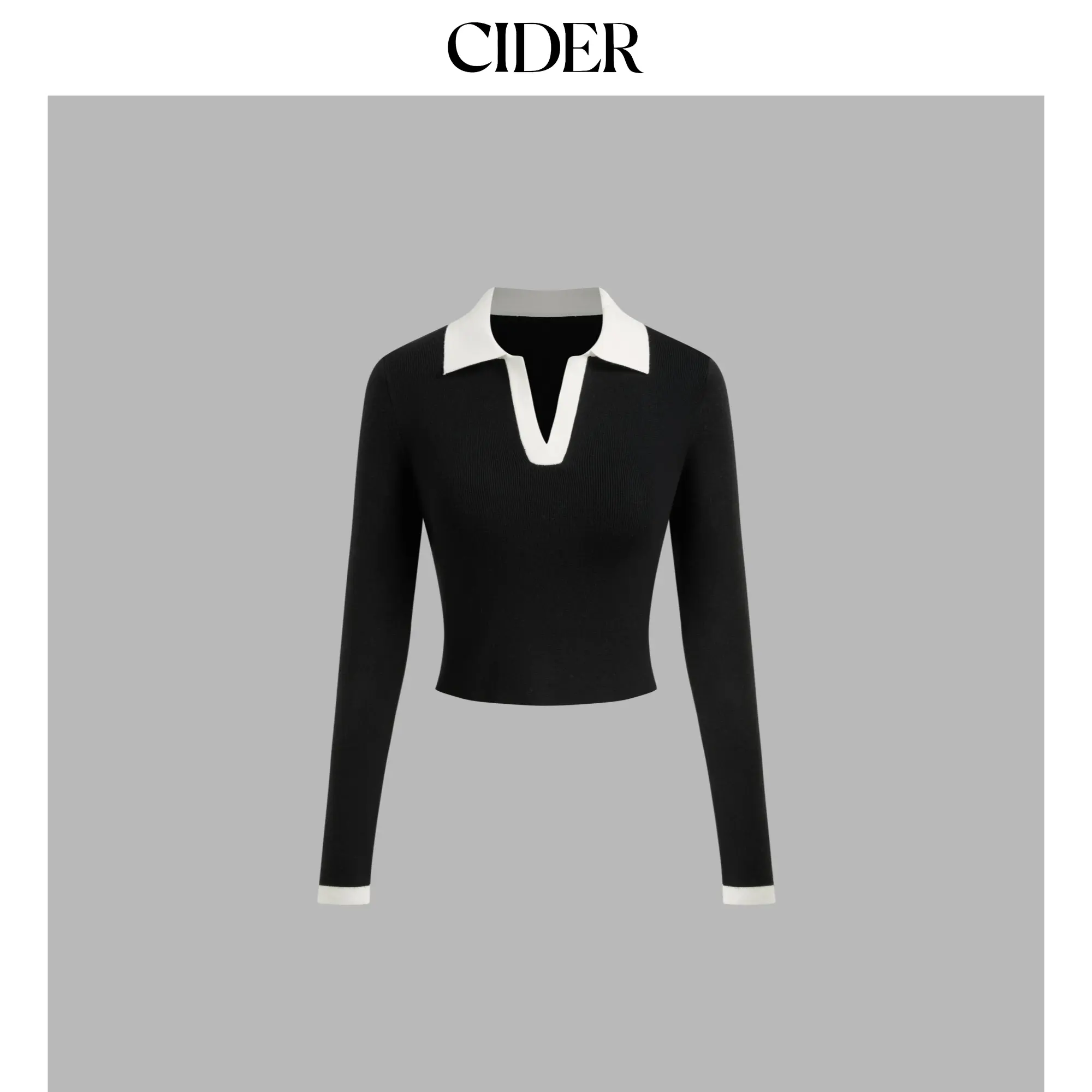 Cider [3 colors, size 0-26] Knit Polo Contrasting Binding Crop Top