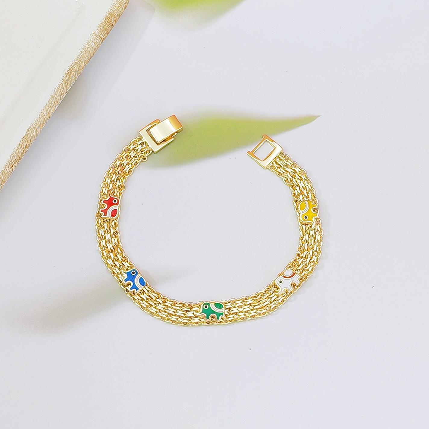 Light Luxury Bohemian Colorful Lucky Elephant Bracelet, Niche High-End Design, Stylish Versatile Fashion Jewelry for Daily & Festival Wear