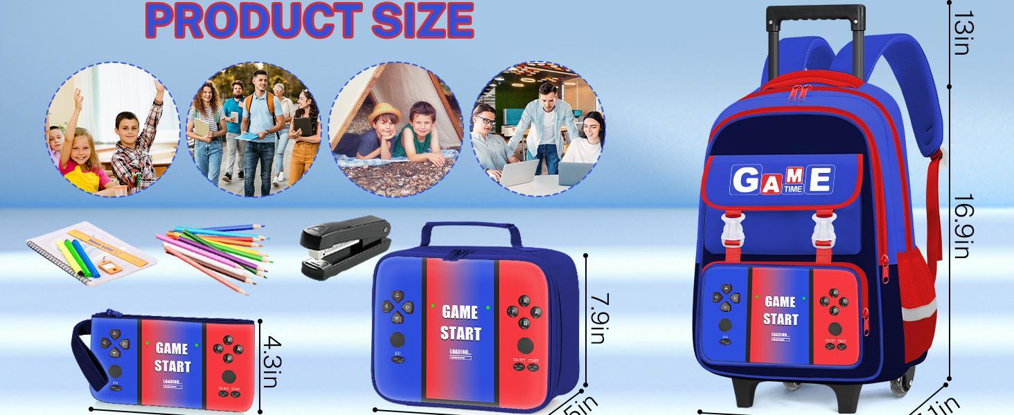 Kids Rolling Backpack for Boys - Gamer Boys Rolling Backpack with Wheels for School & Travel,Lightweight Roller Bookbag for Elementary Middle School Students