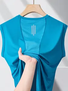 Men's Sleeveless Mesh Tank Top, Fluorescent Summer Running Sports Wear, Professional Marathon Training Apparel, Breathable and Lightweight