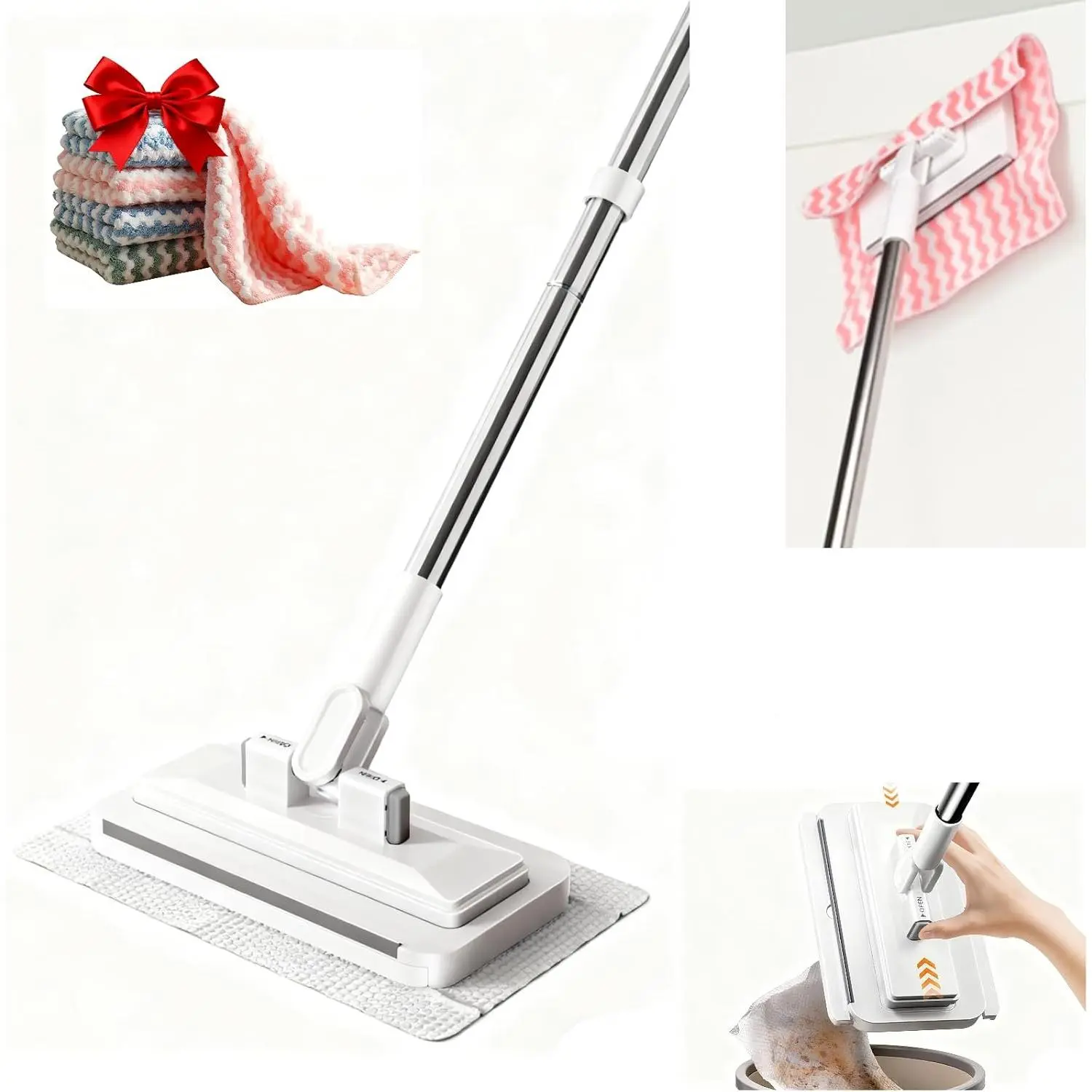 2026 New Snap On Mini Mop with 5 Reusable Cloths  Dry Wet Disposable Pads, Zero-Touch Automatic Gripping Multi Surface Quick Cleanups  Alternative to Swiffer Sweeper Mops