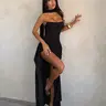 Elegant Chic Split Ruffle Bodycon Dress with Scarf, Perfect for Special Occasions, Women's Evening Gown