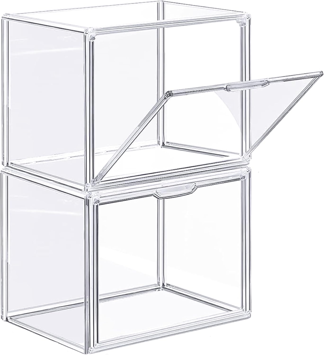 Clear Stackable Plastic Storage Bins with Lid,  Book   Display Cases with  Door, Large Figures Collectibles Showcase