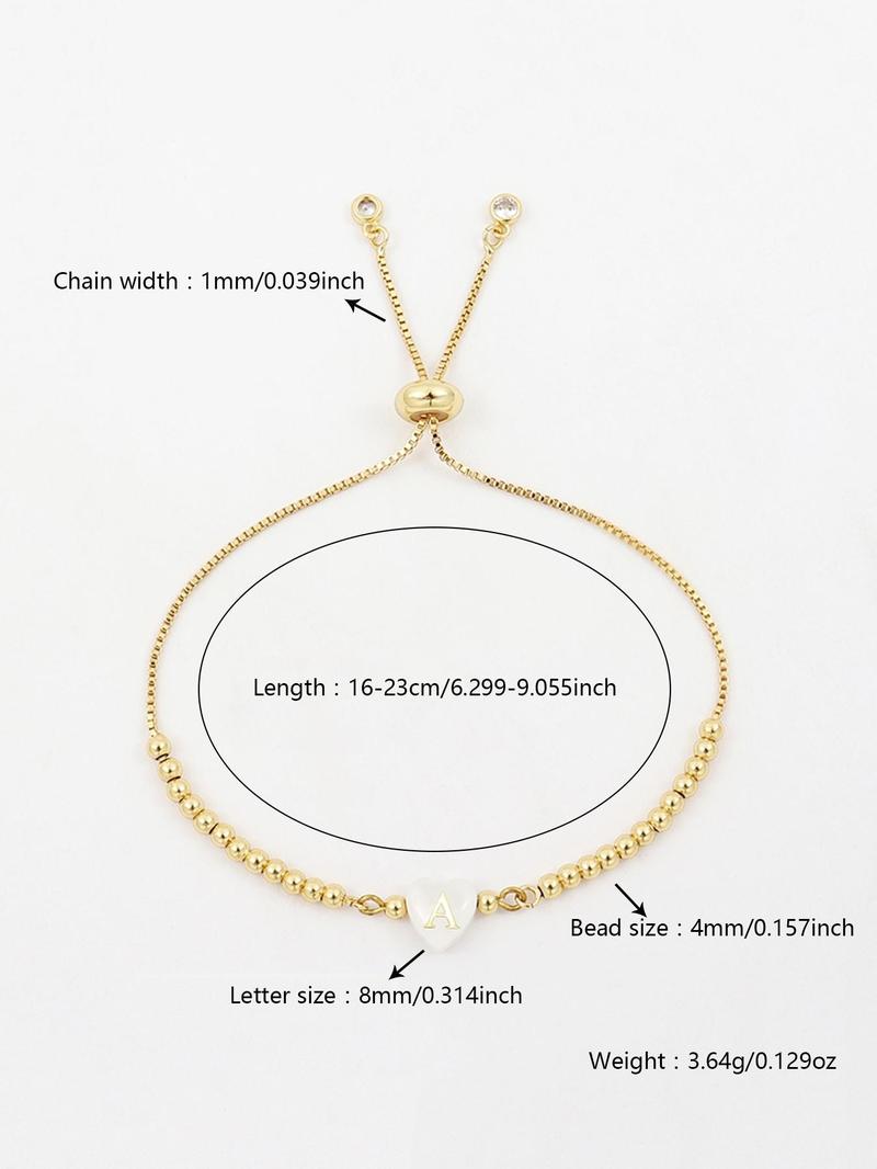 Fashion Letter Initial Pattern Heart Charm Bracelet, Simple Adjustable Matching Bracelet Jewelry for Women, Trendy Accessory for Party Vacation Beach