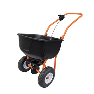 Heavy-Duty Broadcast Fertilizer & Seed Spreader – 70LB Capacity, 8" All-Terrain Wheels, Adjustable 0–10FT Width – Push Lawn & Garden Seeder, Black, Model TC2433