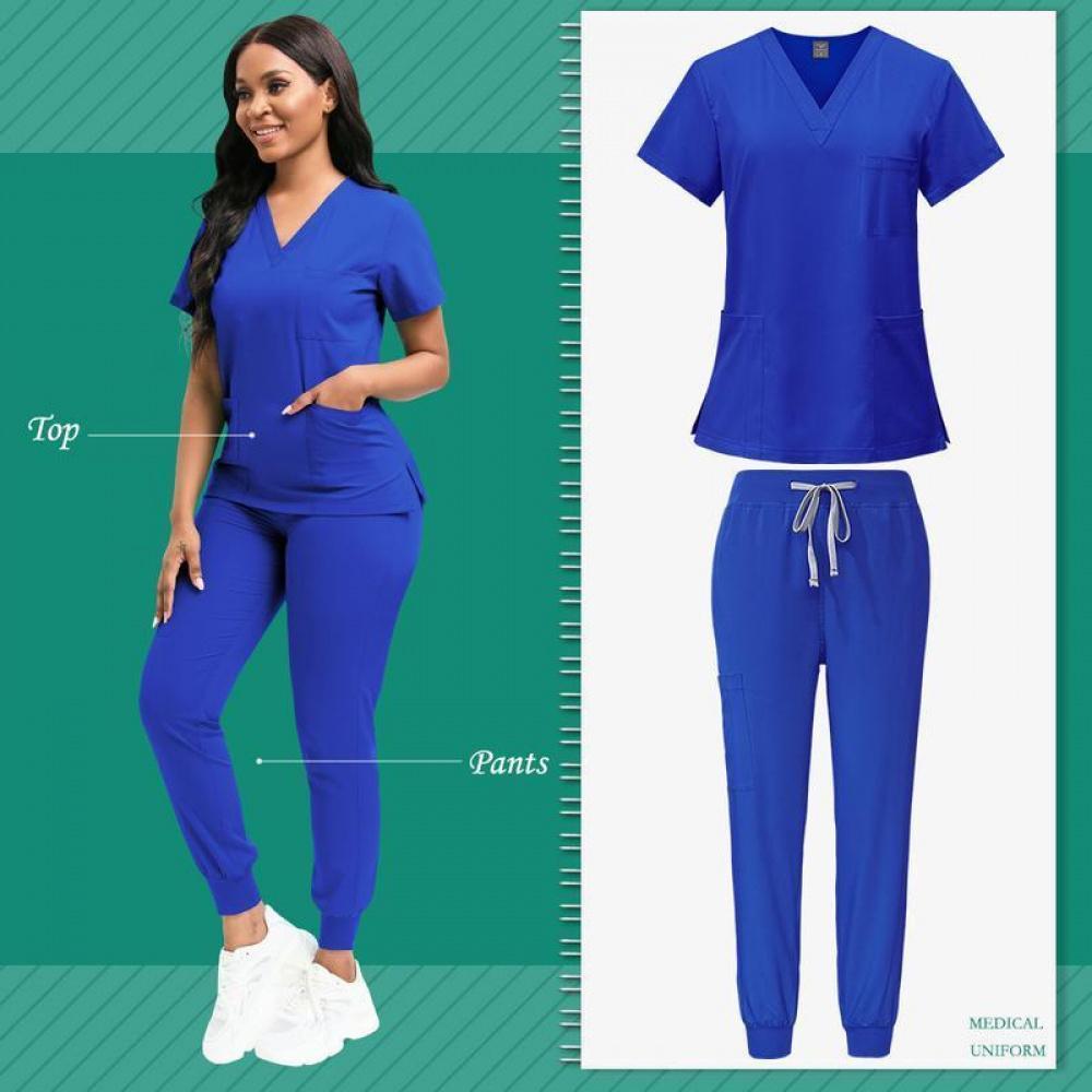 Set Women'S Polyester Scrubs, Fitted Nurse Uniform With Patch Pocket, Woven Work Clothes For Beauty SPA, Veterinary Dentistry - High-Quality Professional Apparel, Nurse Accessories For Work(Gift)