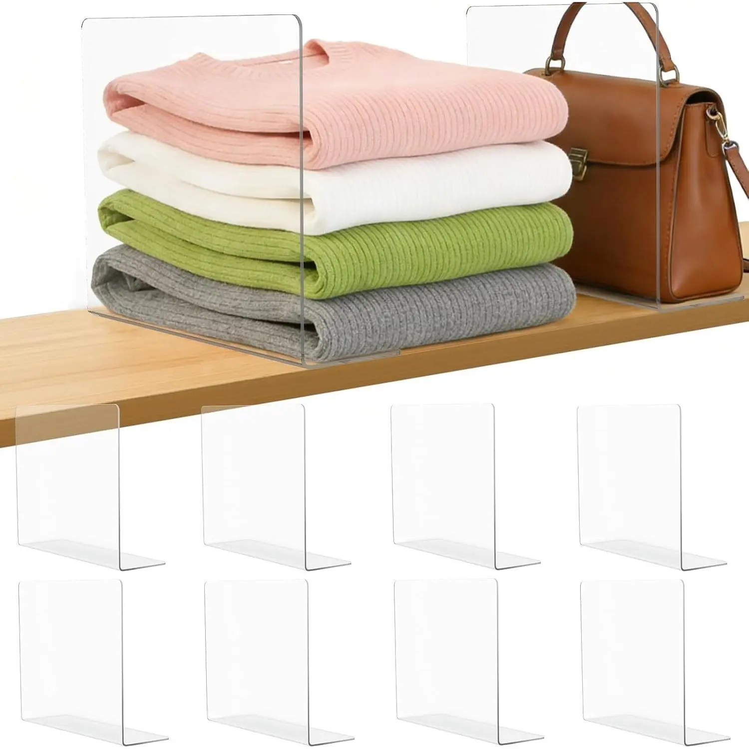 Clear Acrylic Closet Shelf Dividers 10" Tall x 12" Deep, Closet Organization Shelf Separators for Clothes Sweater Purse, Clear Space Saving Storage Organizers for Home Closet