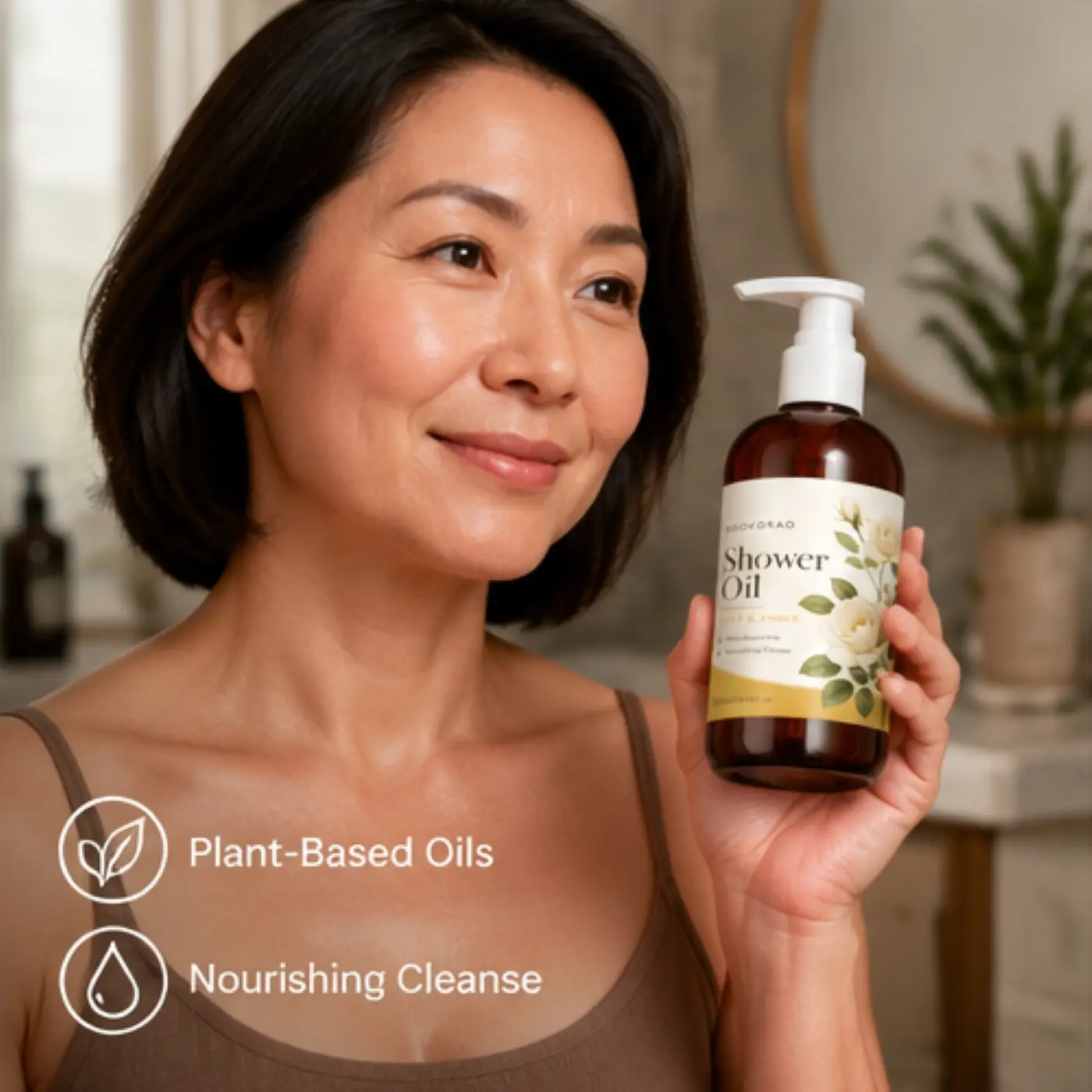 Shower Oil, Rose & Amber, Plant-Based Oils, Natural, Nourishing Cleanse, For Body, 300ml/10.14fl.oz