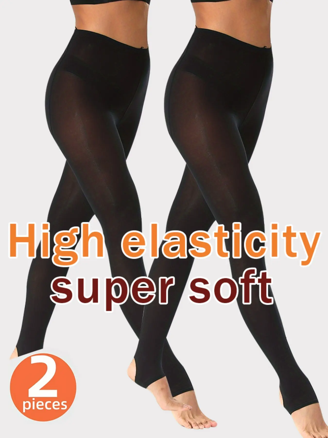 2PC Women's Lightweight Breathable Stirrup Tights – High-Stretch, Non-Binding, Sheer Hosiery (Apricot & Black) – Sexy, Invisible Look, Stay-Put Fit.
