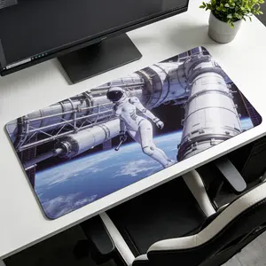 Extra Large futuristic astronaut walking in space station Mouse PadNon Slip Rubber PadDesktop Decoration Drotection PadWashableLock Edge Multi SizePremium Multipurpose Mousepad For OfficeGamingGift for Family and Friends