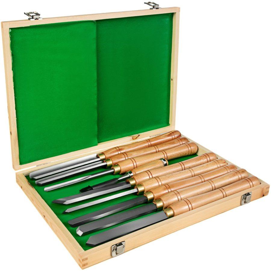 VEVOR 8 Piece Wood Lathe Chisel Set, HSS Steel Wood Carving Cutting Tools for Hardwood, Includes Bonus Chisel Wooden Storage Case