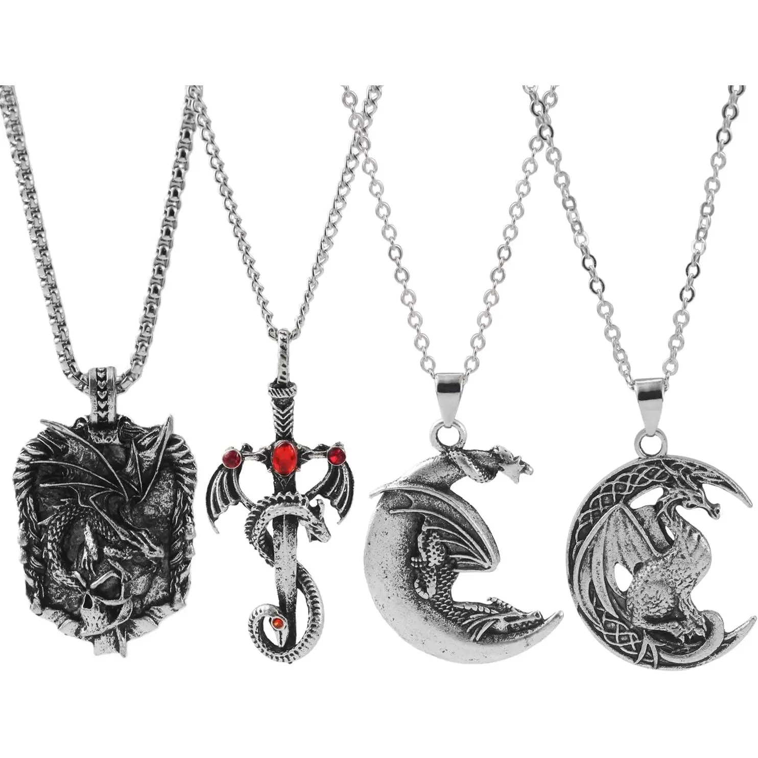 4- Gothic Dragon Necklace Set,  and Chinese Dragon Necklace for Women & Men  Collection