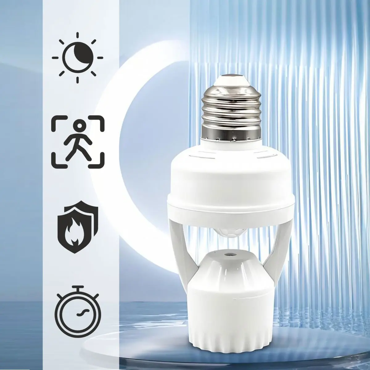 Smart Infrared Motion Sensor Light Socket, E27 Base, 360° Detection, Adjustable Delay Timer, Switch, 110-240v, 2-Pack