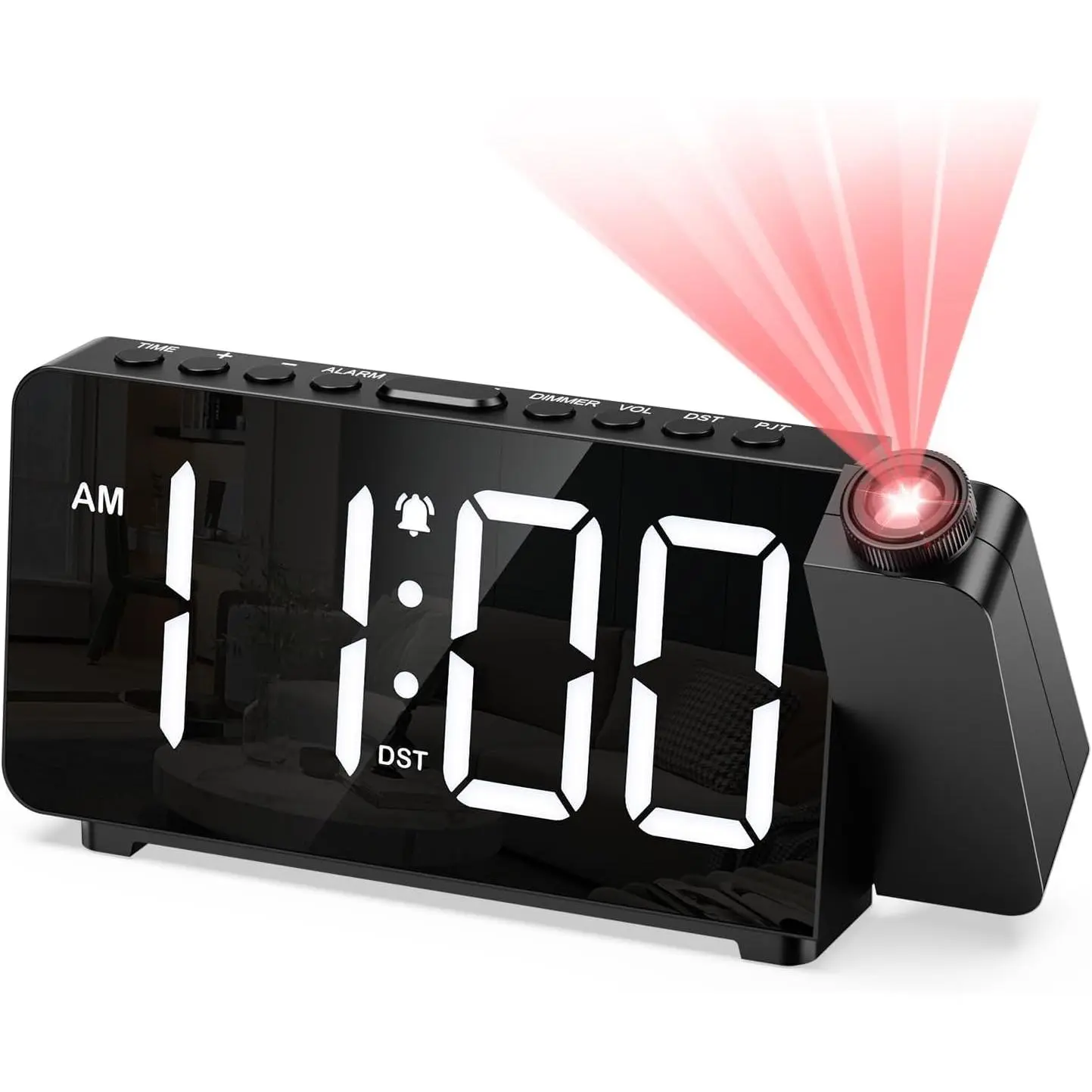 Projection Alarm Clocks for Bedrooms, Large LED Display Clock with 180° Rotatable Projector, 5 Brightness, 3 Volumes, Snooze, 12/24H, DST, USB Charger, Desk Clock for Sleepers