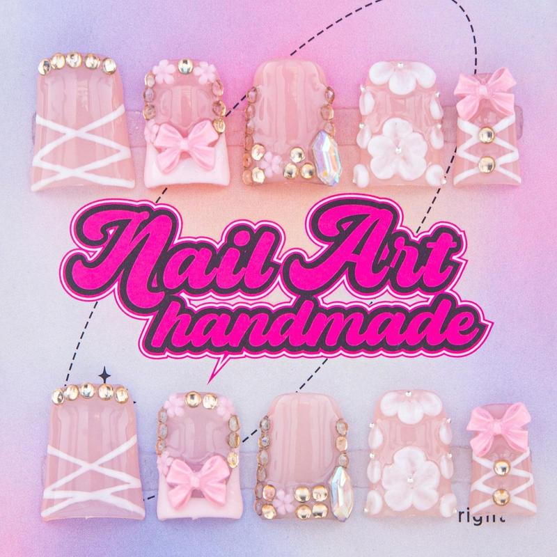 Rhinestone Decor Fake Nails with Nail File & Tape, 10pcs/set Glossy False Nails for Women Girls Nail Art, Effortless Press on Nails Manicure Set, Glitter Nails Art Kit