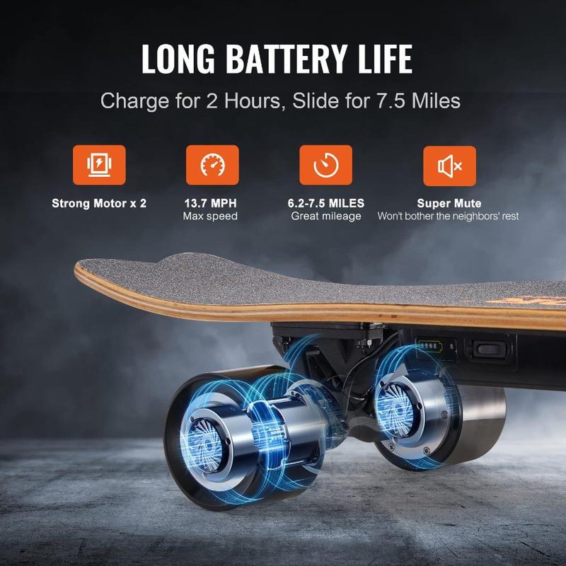 VEVOR Electric Skateboard with Remote, 9.3 Mph Top Speed 5 Miles Max Range Skateboard Longboard, 3 Speeds Adjustment Skateboards, Easy Carry Handle Design, Suitable for Adul Tested to UL Standards