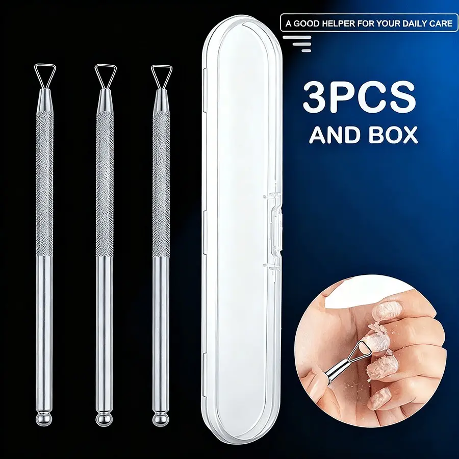3pcs Stainless Steel Nail Polish Remover Scraper, Cuticle Pusher, Nail Surface Cleaner, Manicure Tools, Single Item Pack