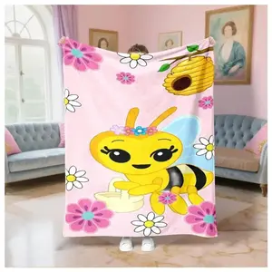 Cute Bee Pattern Premium Flannel Blanket, Soft Cozy All Season Throw for Sofa Bed Office Travel, Adults and Children, Kid-Friendly Birthday Gift
