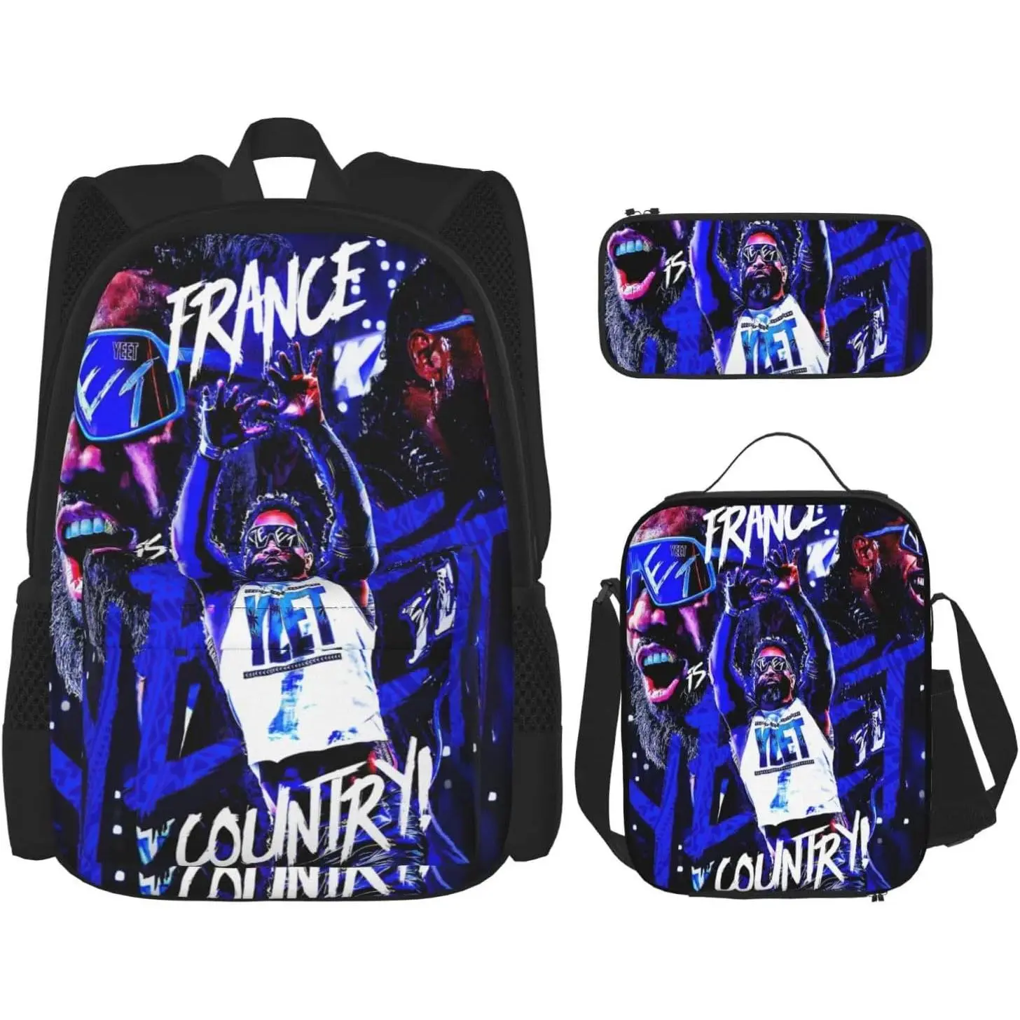 Boys' 3-Piece Wrestler Print Backpack Set - Polyester Laptop Daypack, Lunchbox, Pencil Case for School, Hunting, Hiking, Trekking, Weekend Getaway, Ideal Synthetic Gift Bag, Shopping, Cycling, Back To School Haul, Campus Life, Cartoon Print, Lightweight,,