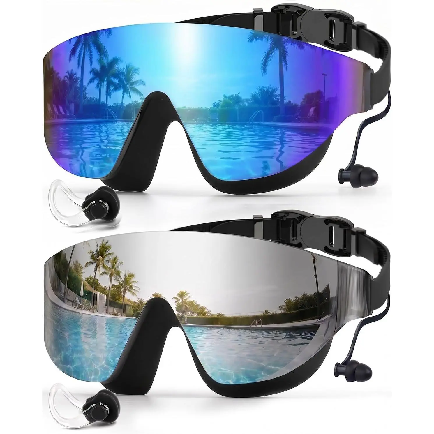 Rimless Wide View Swim Goggles 2 Pack - Anti-Fog UV Protection Leak-Proof for Adult Men and Women