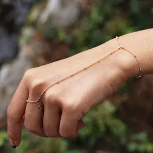 Minimalist Hand Chain Set for Women, 2-Piece Dainty Satellite Bead Finger Bracelet in Gold & Silver, Adjustable for Casual Daily Wear