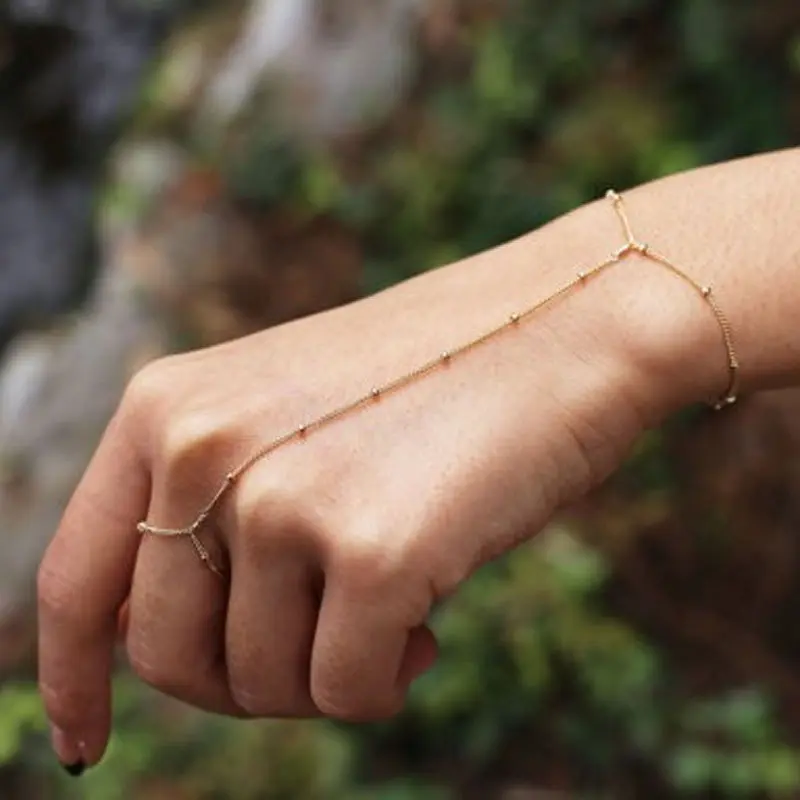Minimalist Hand Chain Set for Women, 2-Piece Dainty Finger Bracelets with Satellite Beads in Gold & Silver, Adjustable Size, Bracelets For Women, Female Set, Finger Chain, Casual Wear, Daily, Minimalist Bangles, Gold/Silver Mix