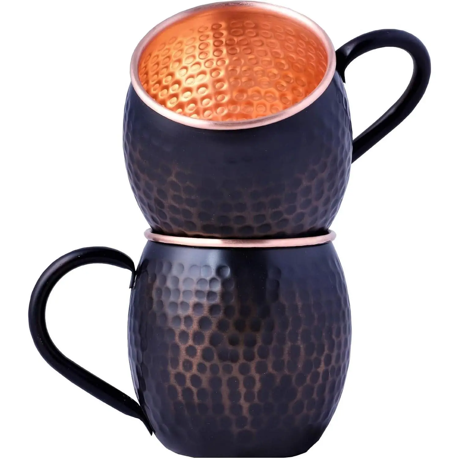 16 Oz Black Moscow Mule Mugs Pure Copper Cups for Drinking Gifts for Him  Anniversary Genuine Copper Mugs for Moscow Mules Hammered Solid Unlined Cup Mug Set of 2
