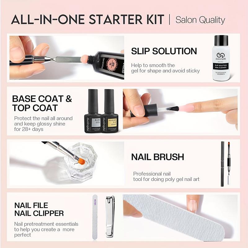 Professional Polygel Nail Extension Kit, 1 Set Extension Nail Gel Set for Beginners, Quick Extended Hard Clear Gel Nail Polish, Home DIY Extend Kit, Nail Supplies