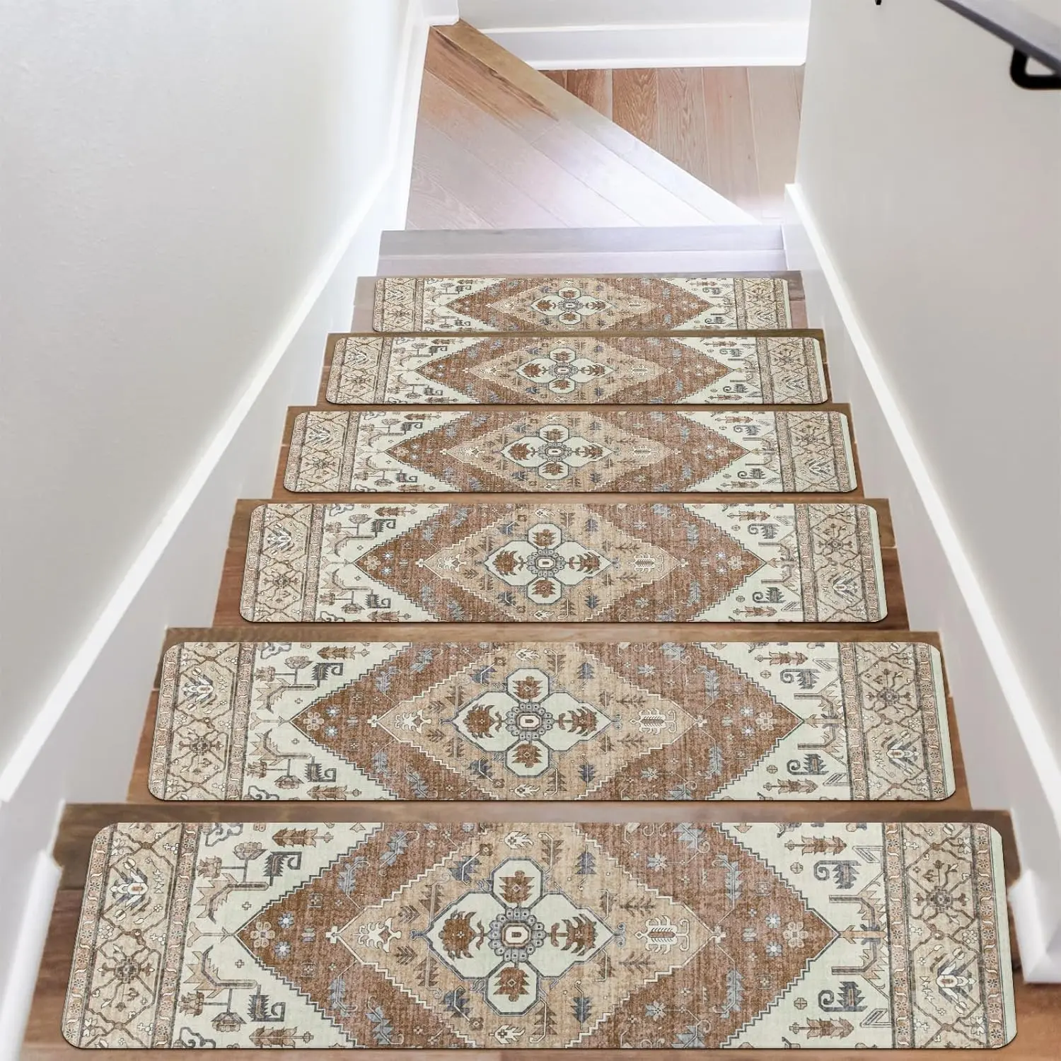 Super Non-Slip Stair Treads for Wooden Steps, 30"X8" Indoor Stair Runners Slip Resistant Stair Rugs Safety Mats for Dogs, Kids & Elders, Rubber Backed Stair Treads Stair Covers (15PC)