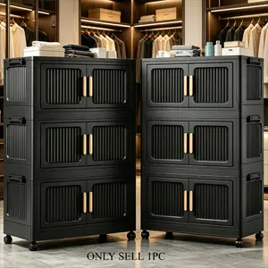 Stackable wardrobe storage cabinet, Home storage cabinet, 3/4/5/6-tier black large-capacity movable storage cabinet, portable foldable plastic wardrobe organizer, double-door storage box, suitable for home, office storage
