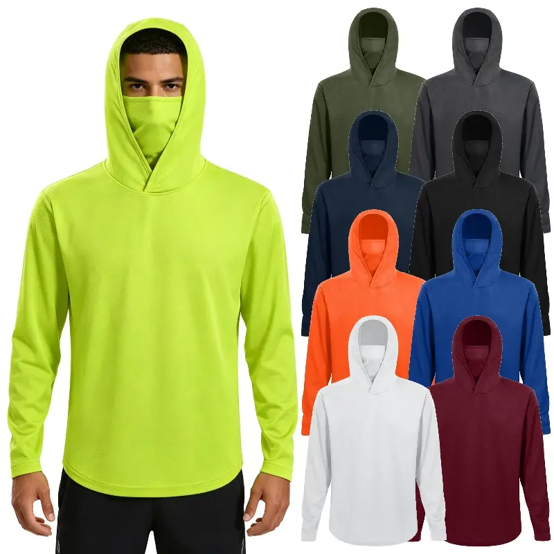3pcs hooded and face-masked fitness suit for men - quick-drying and breathable long-sleeved training pullover for running and exercise.