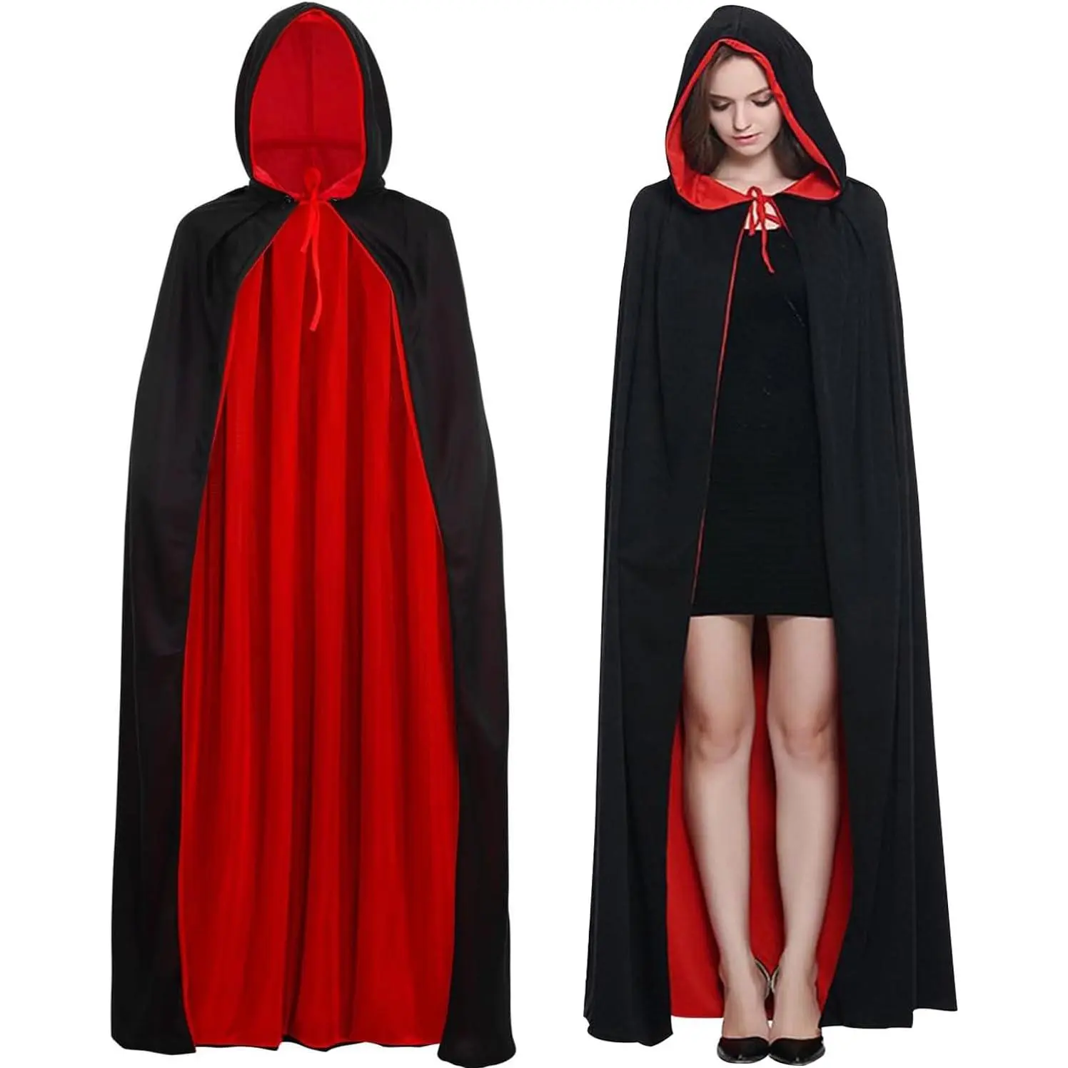 Halloween Vampire Hooded Cape, Unisex Reversible Cloak with Hood Halloween Witch Cape for Party Cosplay Costumes