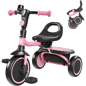 Toddler Tricycle with Bell, Kids Tricycle Age 18 Months to 5 Years, Kids Trike, Toddler Bike  2-4 Year Olds, Baby Bike, Gifts & Toys  Boys & Girls, Pink