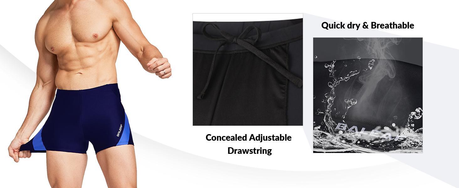 BALEAF Men's Square Leg Swim Jammers Athletic Durable Splice Swimsuit for Lap Swimming and Team Training