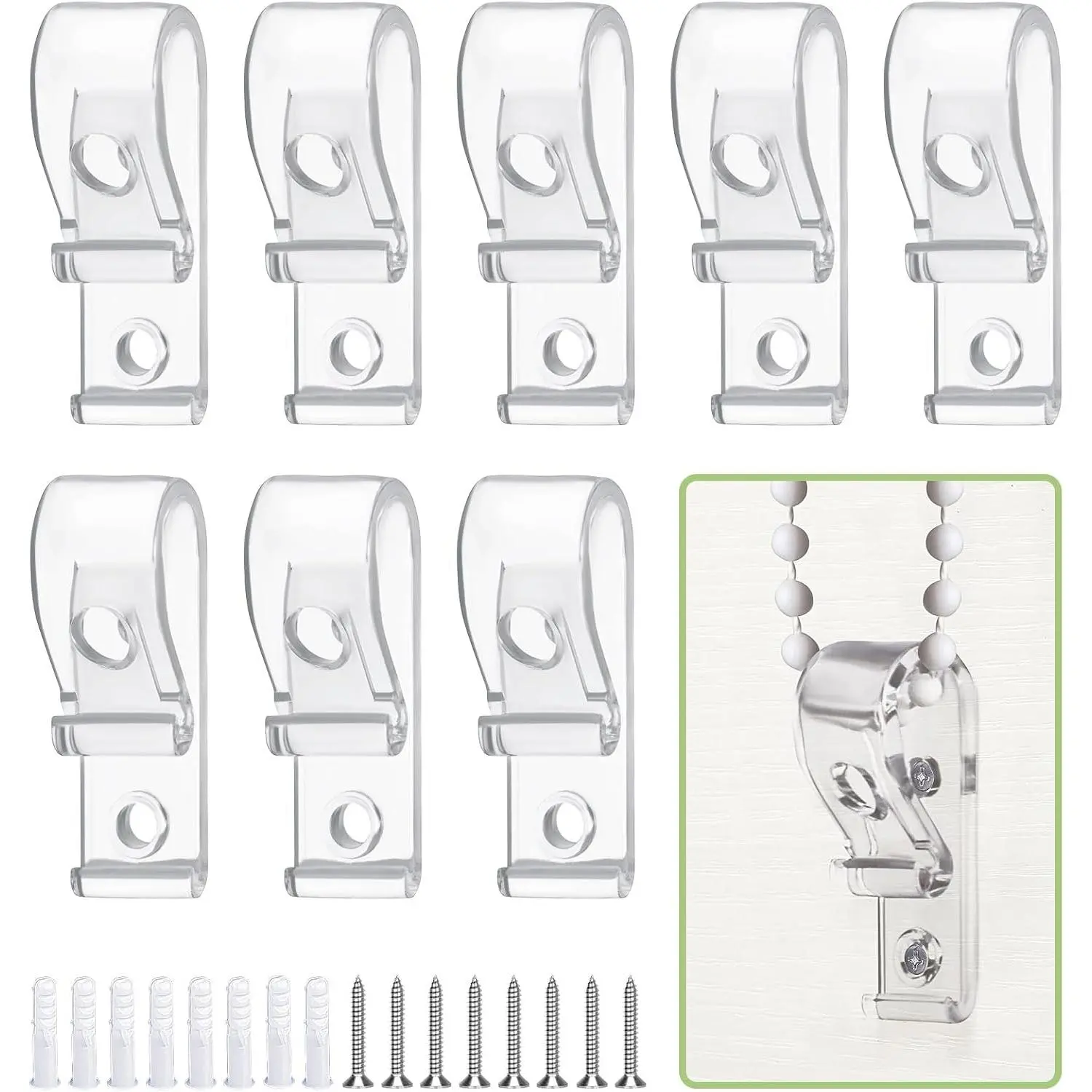 8 count Cordless Blinds Cord Safety Window Blind Cord Guides Roller Blinds Chain Fixation Hook with Expansion Screw, Fixed Roller and Roman Shades Bead Chains
