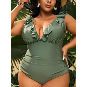 VigoJany 2026 Verge Strapped Plus Size Swimwear Women V Neck Beach One Piece Swimsuit Backless Summer Big Bathing Suit Beachwear