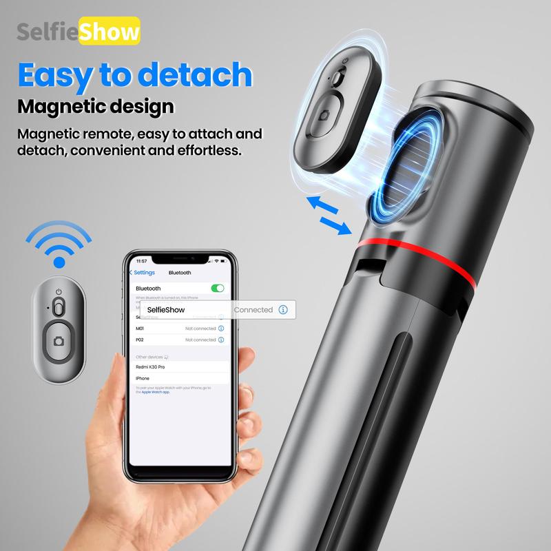 Selfie Stick Tripod, Automatic Pop-Up Tripod with Magnetic Remote Control, Selfie Stick Tripod for Smartphone