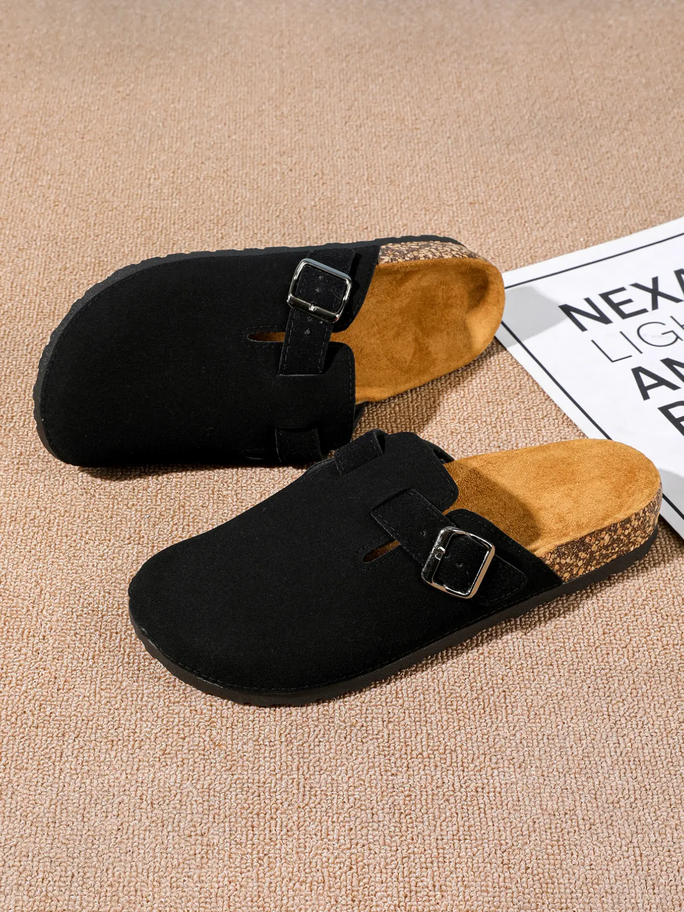 Men's Plus Size Slippers - Comfortable Lining, Thick Non-Slip Rubber Soles, Half-Wrapped Slippers, Stylish Women's Suede Mules, Men's Wooden Sandals with Cork Insoles, Arch Support Outdoor Beach Slippers for Home Wear