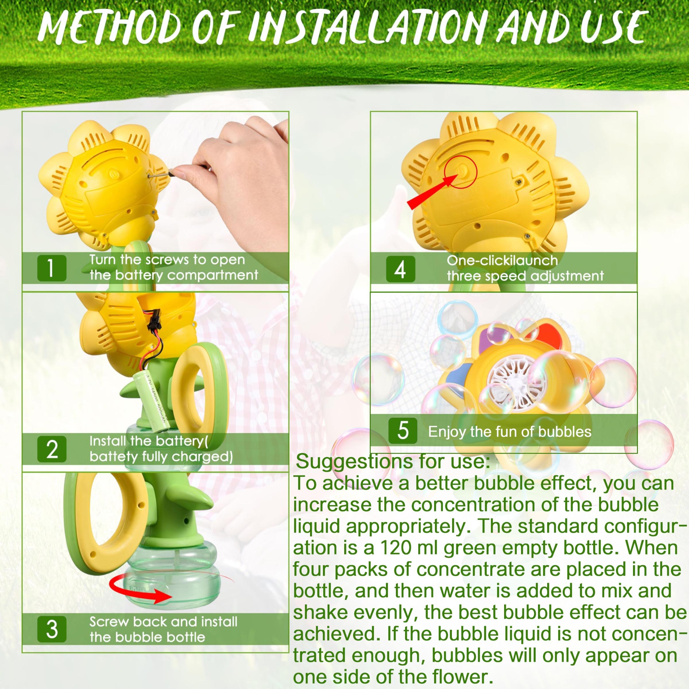 Sunflower Design Bubble Machine, Automatic Flower Bubble Maker Toy with Colorful Lights, Fun Outdoor Bubble Toy for Kids, Bubble Solution